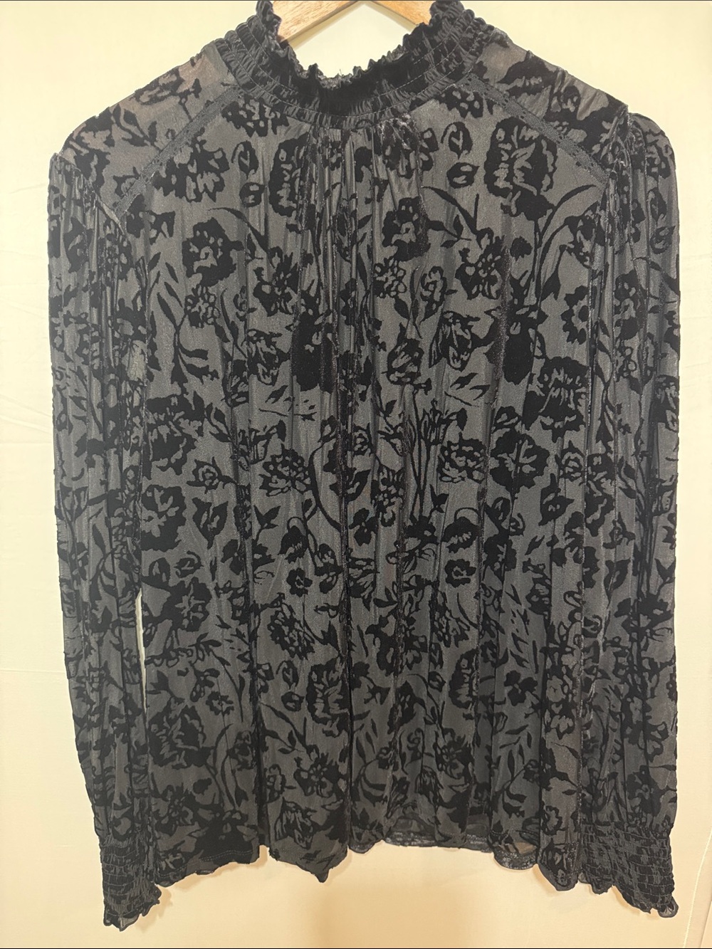Knox Rose Black Sheer Floral Burnout Blouse